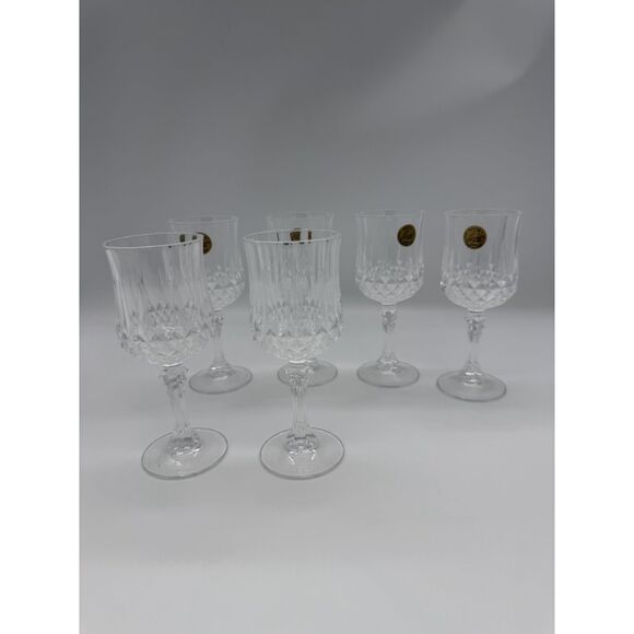 Crystal 24% Lead 4 Wine Glasses Longchamp Cristal d'Arques France - Picture 1 of 9